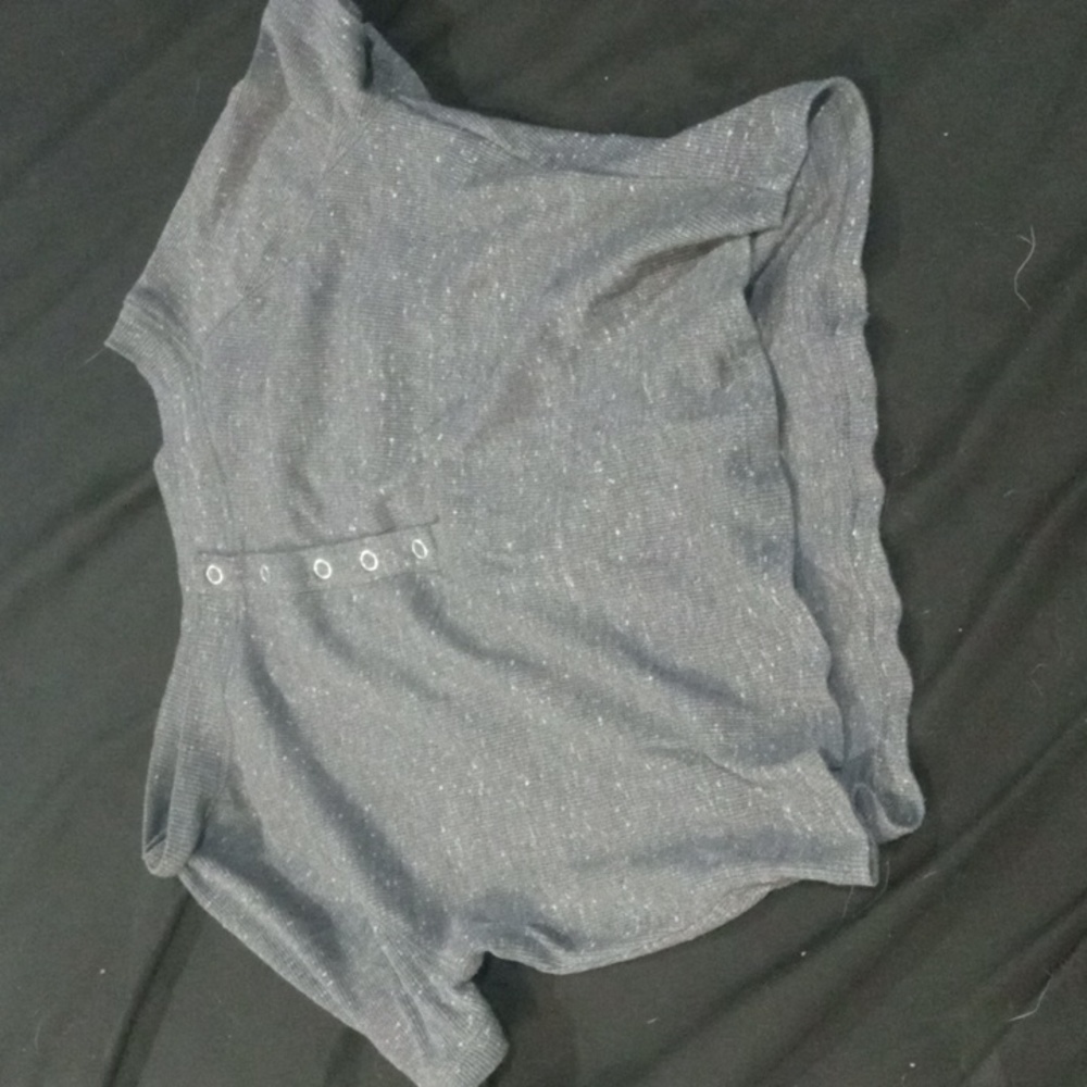 Grey Women's Short Sleeved Partial Button Up